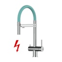 Kurzversion 45CM - NIEDERDRUCK 3 Wege Wasserhahn Küchenarmatur, Edelstahl Massiv mit 360° schwenkbarem Auslauf, abnehmbare 2 strahl Handbrause, Hochglanz / Türkis