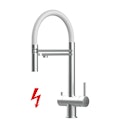 Kurzversion 45CM - NIEDERDRUCK 3 Wege Wasserhahn Küchenarmatur, Edelstahl Massiv mit 360° schwenkbarem Auslauf, abnehmbare 2 strahl Handbrause, Gebürstet / Weiß