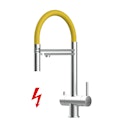 Kurzversion 45CM - NIEDERDRUCK 3 Wege Wasserhahn Küchenarmatur, Edelstahl Massiv mit 360° schwenkbarem Auslauf, abnehmbare 2 strahl Handbrause, Gebürstet / Gelb