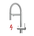 Kurzversion 45CM - NIEDERDRUCK 3 Wege Wasserhahn Küchenarmatur, Edelstahl Massiv mit 360° schwenkbarem Auslauf, abnehmbare 2 strahl Handbrause, Gebürstet / Grau