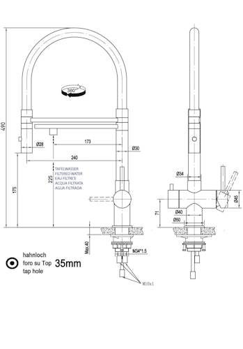 3 Wege Wasserhahn Küchenarmatur, Edelstahl Massiv mit 360° schwenkbarem Auslauf und abnehmbare 2 strahl Handbrause, PVD Schwarz Matt
