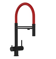 3 Wege Wasserhahn Küchenarmatur, Edelstahl Massiv mit 360° schwenkbarem Auslauf und abnehmbare 2 strahl Handbrause, PVD Schwarz Matt / Rot