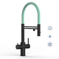 5 Wege Wasserhahn Küchenarmatur, Edelstahl Massiv mit 360° schwenkbarem Auslauf, abnehmbare 2 strahl Handbrause, PVD Schwarz Matt / Türkis