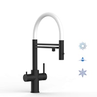 Kurzversion 47 cm - 5 Wege Wasserhahn Küchenarmatur, Edelstahl Massiv mit 360° schwenkbarem Auslauf, abnehmbare 2 strahl Handbrause, PVD Schwarz Matt / Weiß