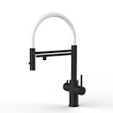 Kurzversion 47 cm - 5 Wege Wasserhahn Küchenarmatur, Edelstahl Massiv mit 360° schwenkbarem Auslauf, abnehmbare 2 strahl Handbrause, PVD Schwarz Matt / Weiß