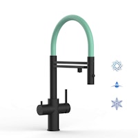 Kurzversion 47 cm - 5 Wege Wasserhahn Küchenarmatur, Edelstahl Massiv mit 360° schwenkbarem Auslauf, abnehmbare 2 strahl Handbrause, PVD Schwarz Matt / Türkis