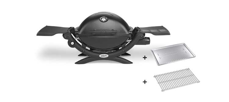 Weber Q 1200 Gas Grill Schwarz mit Hitzeschild & Bratenrost 