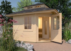 Weka Blockbohlen Saunahaus Kurikka inkl. Elementsauna 28/68 mm inkl. 10-teiligem gratis Zubehörset (Gesamtwert 237,40 €)