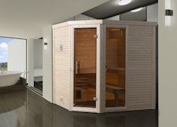Weka Premium Massivholzsauna Cubilis 2 mit Glastür+Fenster ohne Montageservice - 45 mm inkl. 10-teiligem gratis Zubehörset (Gesamtwert 237,40 €)
