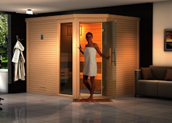 Weka Premium Massivholzsauna Cubilis 3 Familiensauna mit Glastür+Fenster ohne Montageservice - 45 mm