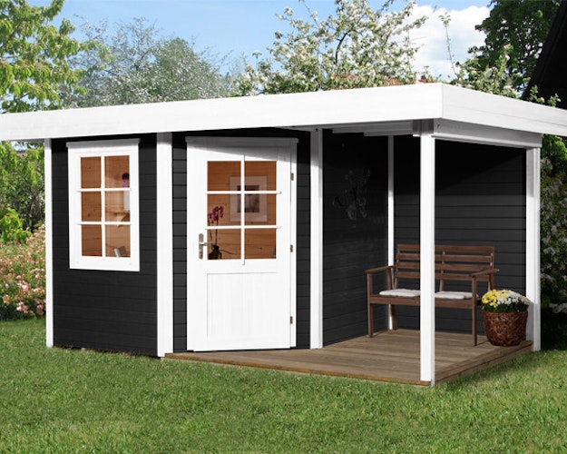 Weka Designhaus 213 A+ inkl. 150 cm Anbau und extra hoher Tür - 28 mm