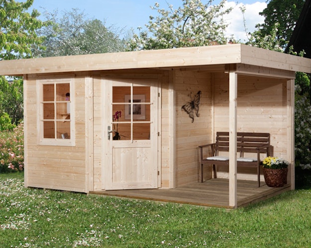 Weka Designhaus 213 A+ inkl. 150 cm Anbau und extra hoher Tür - 28 mm