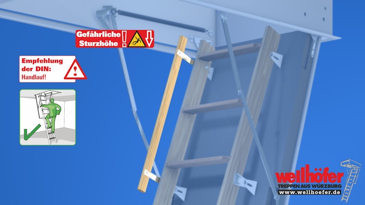 Holzhandlauf für Wellhöfer Bodentreppen GutHolz und StahlBlau