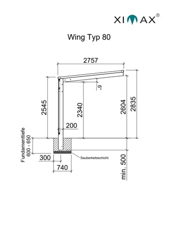 Ximax Carport Wing Typ 80 531 x 275 cm anthrazit