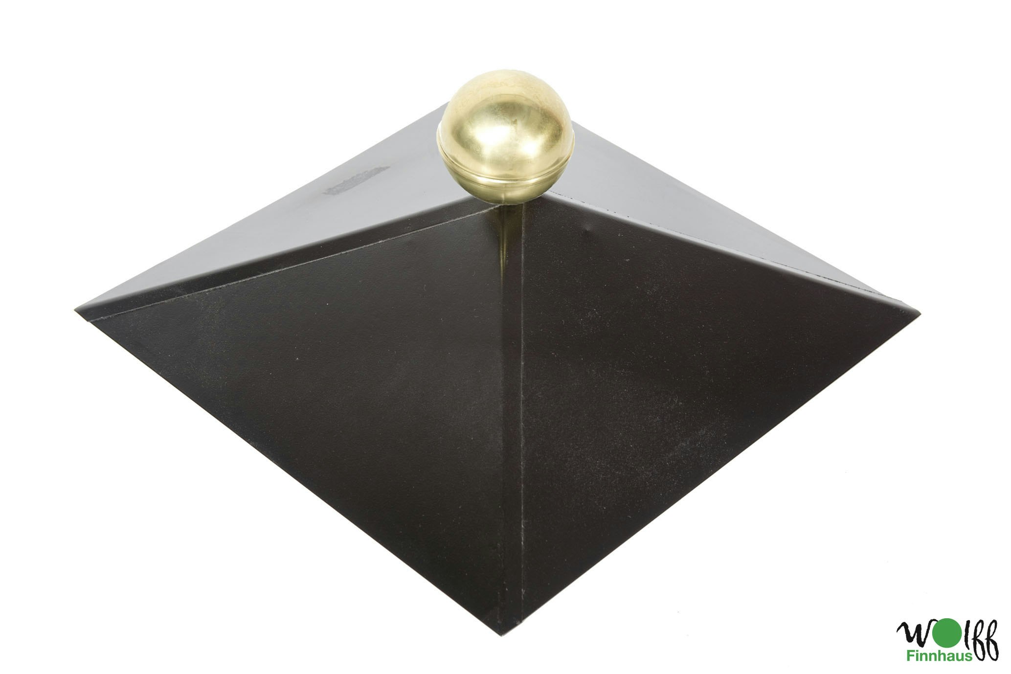 Wolff Finnhaus Dachhaube 4-eckig in schwarz mit Messingkugel