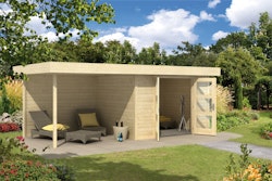 Wolff Finnhaus Gartenhaus Calais mit Anbau und Rückwand - Aktionsmodell- inkl. gratis Fundamentanker/Pads