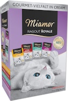 Miamor Ragout Royale in Cream Vielfalt Kalb, Ente, Huhn & Lachs 12x100g Beutel Multipack Katzennassf