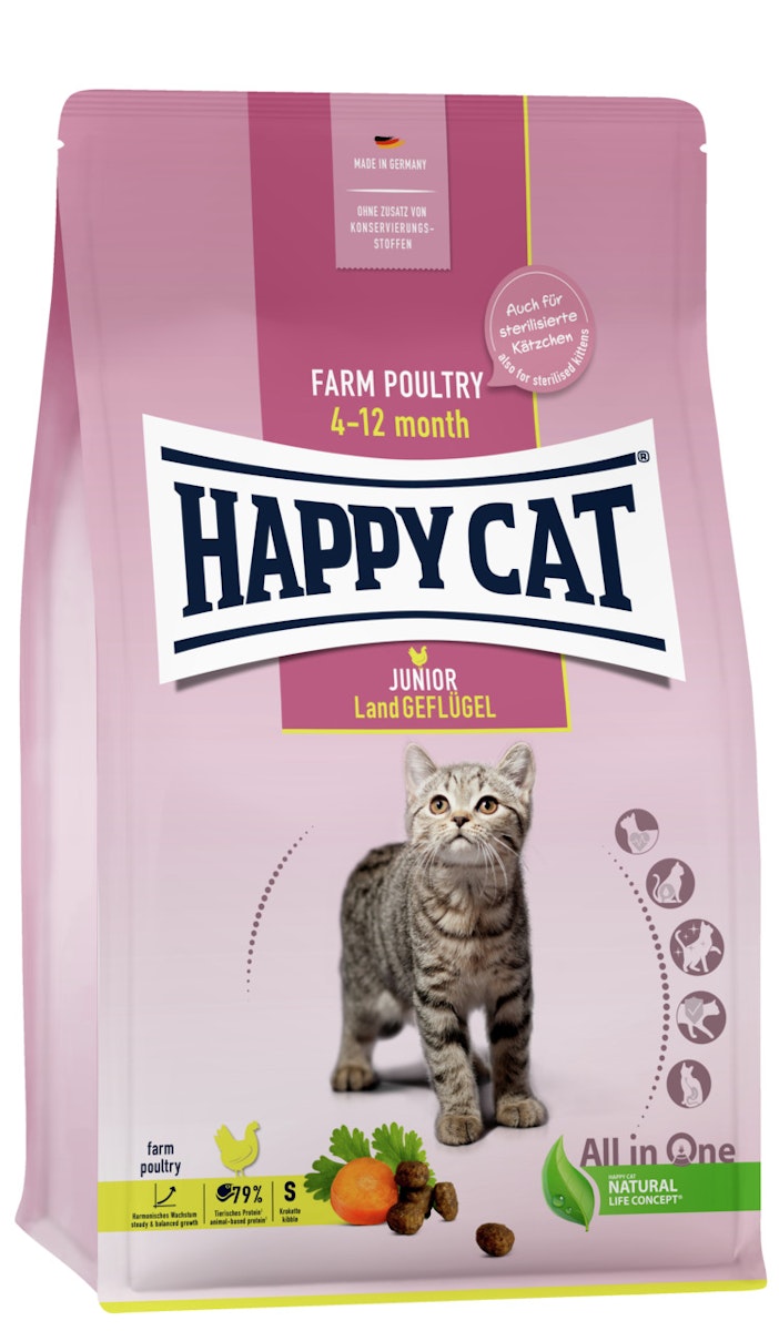 HAPPY CAT Supreme Young Junior Land-Geflügel Katzentrockenfutter Sparpaket 2 x 4 Kilogramm