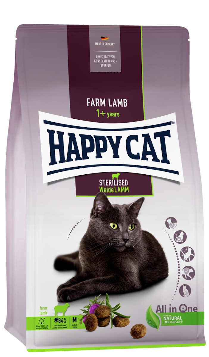 HAPPY CAT Supreme Sterilised Adult Weide-Lamm Katzentrockenfutter Sparpaket 2 x 4 Kilogramm