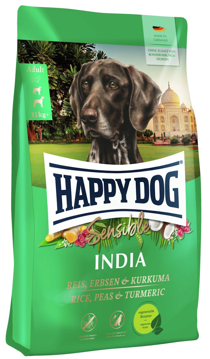 HAPPY DOG India Reis / Erbsen / Kurkuma Hundetrockenfutter Sparpaket 2 x 10 Kilogramm