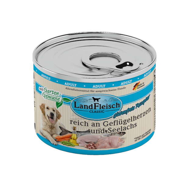 LandFleisch Hund Classic Geflügelherzen & Seelachs mit Gartengemüse 6 x 195gVorschaubild