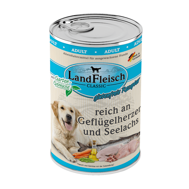 LandFleisch Hund Classic Geflügelherzen & Seelachs mit Gartengemüse 6 x 400gVorschaubild