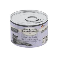 LandFleisch Katze Adult Pastete Rind, Pute & Shrimps 6x195g