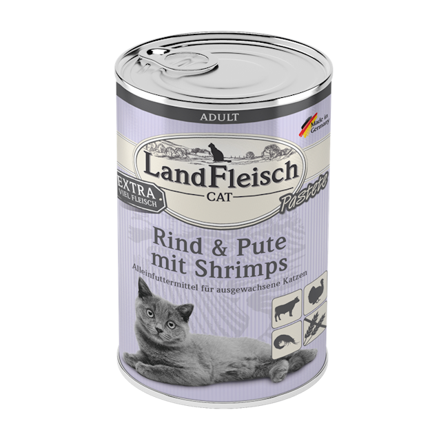 LandFleisch Katze Adult Pastete mit Rind, Pute & Shrimps 6 x 400gVorschaubild