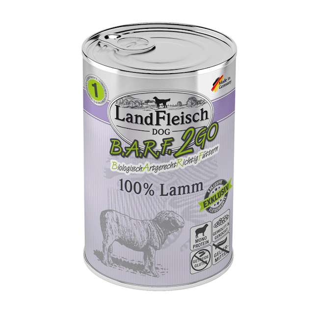 LandFleisch Hund B.A.R.F.2GO Exklusiv 100% vom Lamm 6 x 400gVorschaubild