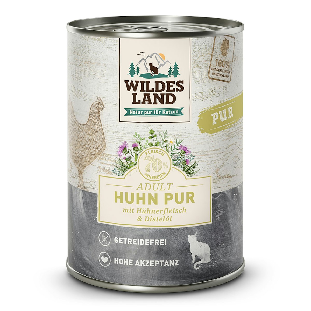 WILDES LAND Katze 6 x 400g Huhn PUR mit Distelöl