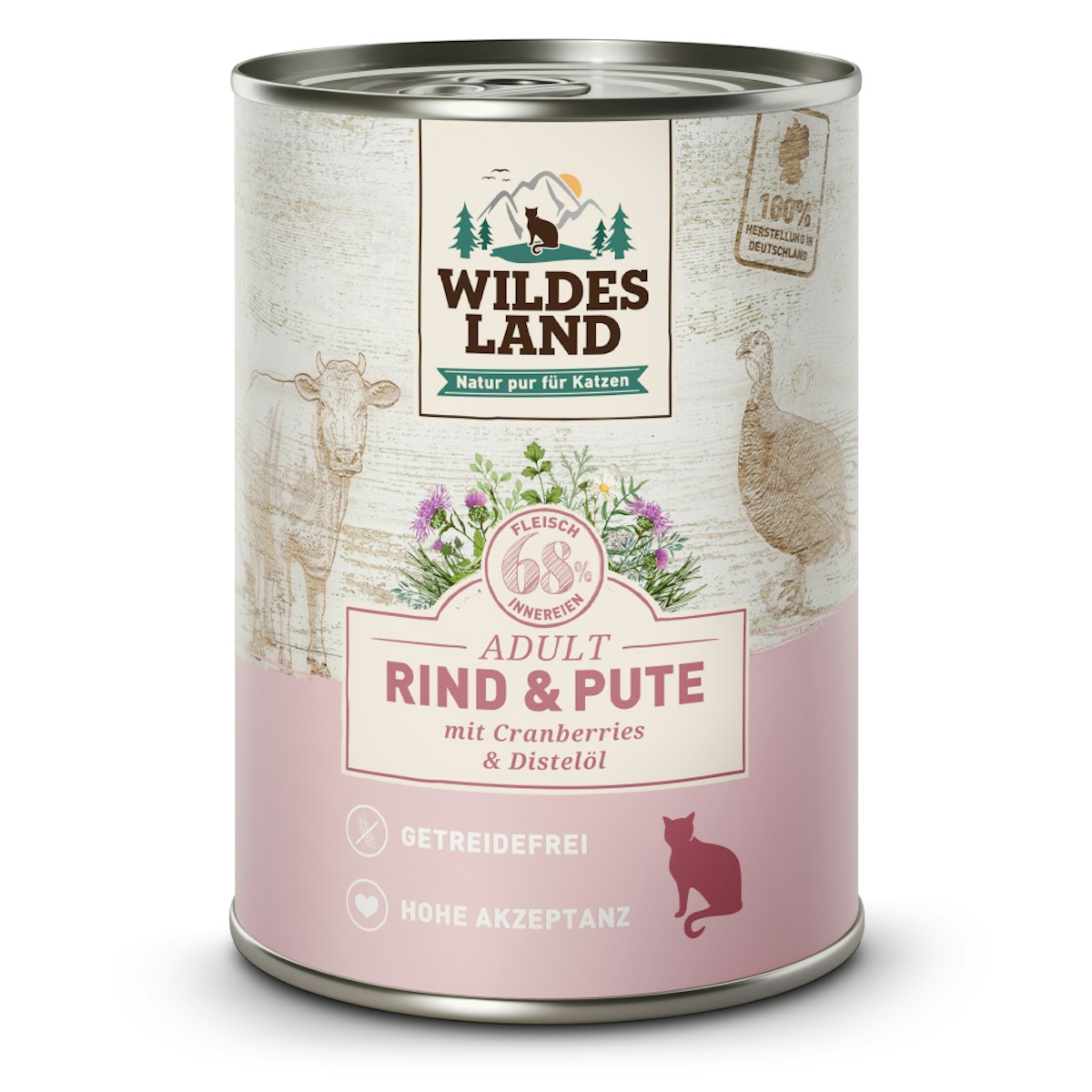 WILDES LAND Katze 6 x 400g Rind und Pute mit Distelöl