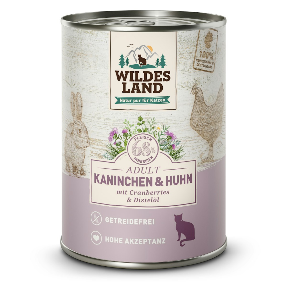 WILDES LAND Katze 6 x 400g Kaninchen und Huhn mit Distelöl