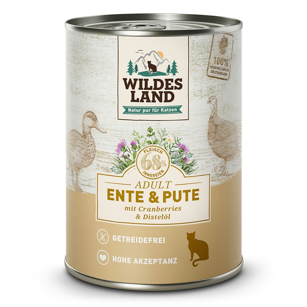 WILDES LAND Katze 6 x 400g Ente und Pute mit Distelöl