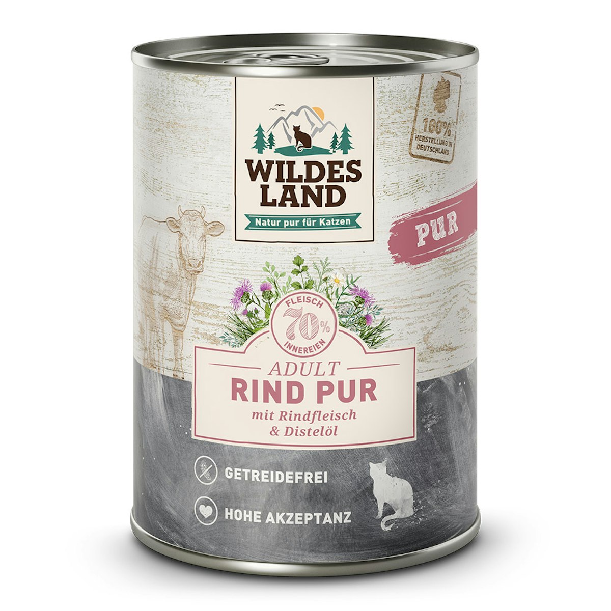 WILDES LAND Katze 6 x 400g Rind PUR mit Distelöl