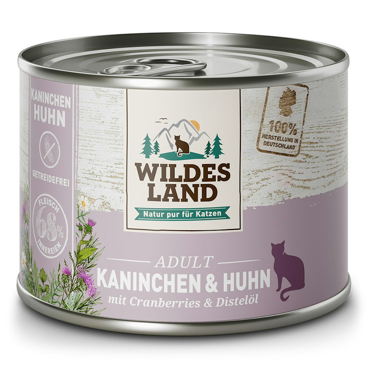 WILDES LAND Katze 12 x 200g Kaninchen und Huhn mit Distelöl