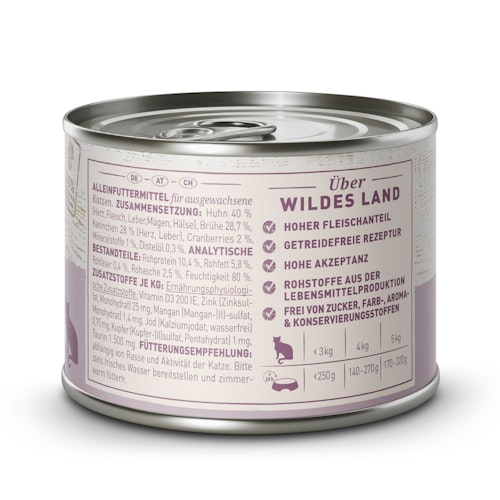 WILDES LAND Katze 200g Kaninchen und Huhn mit Distelöl