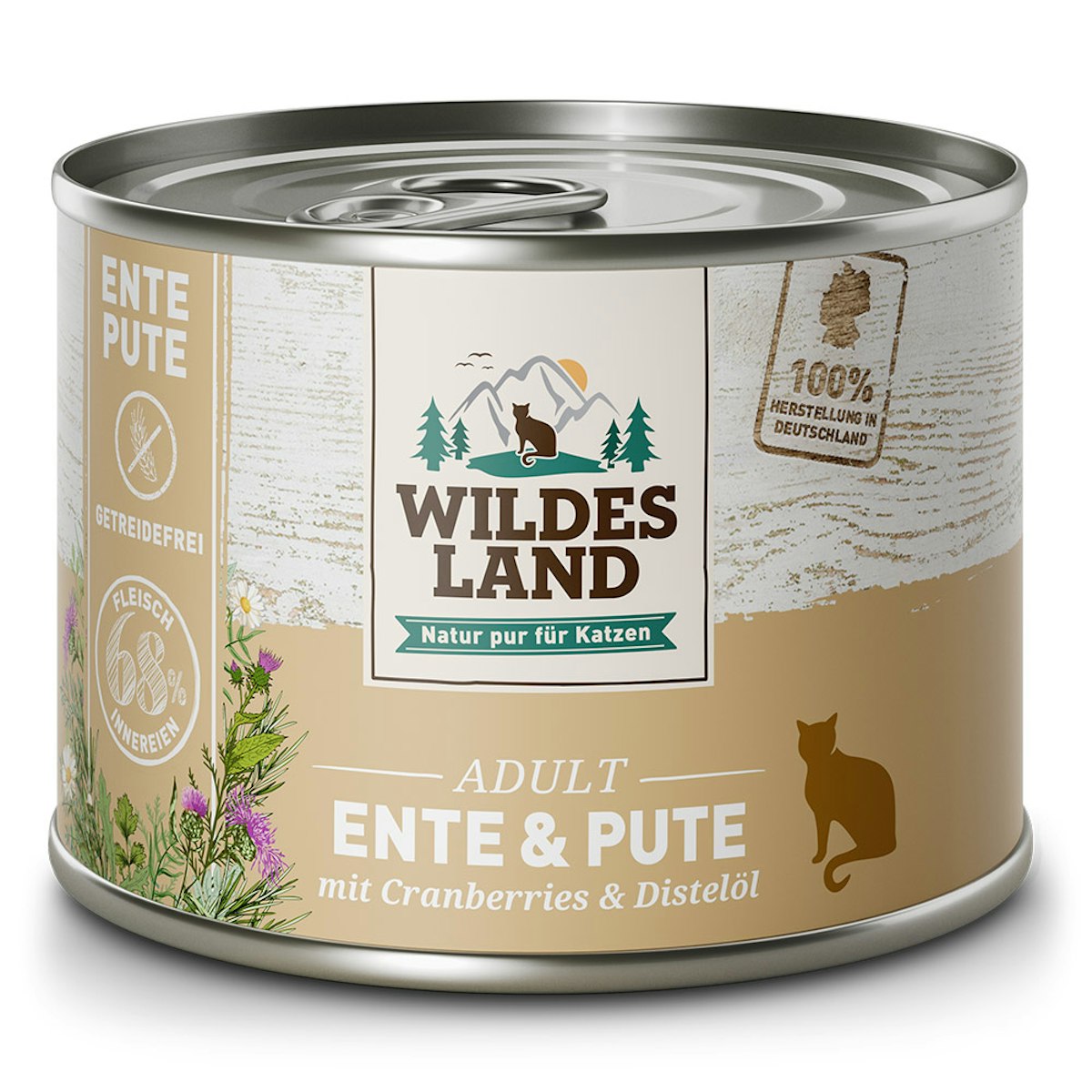 WILDES LAND Katze 12 x 200g Ente und Pute mit Distelöl