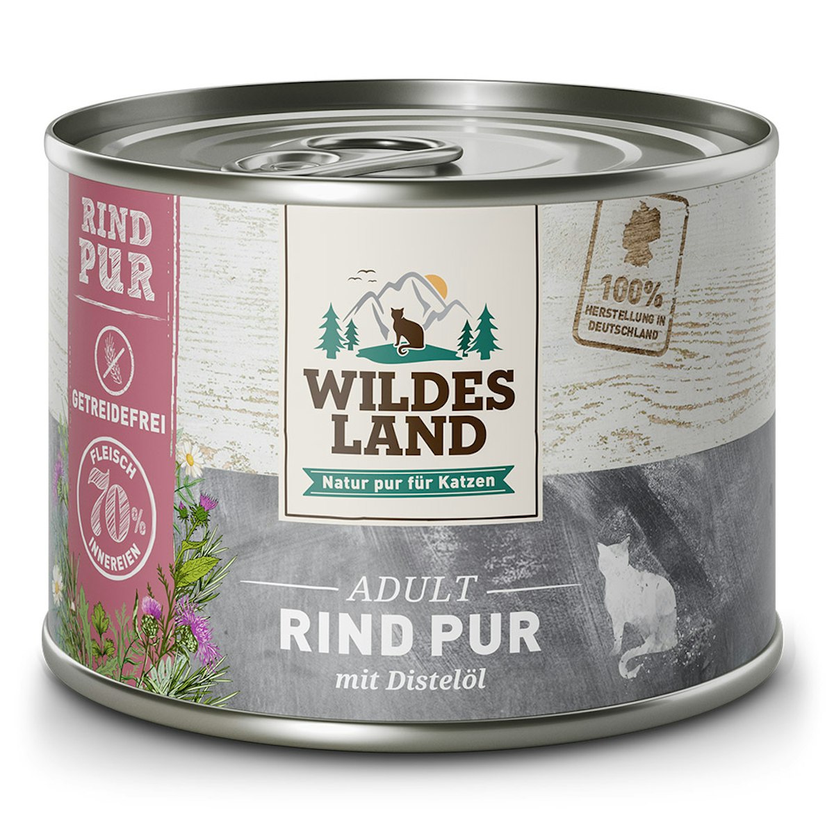 WILDES LAND Katze 12 x 200g Rind PUR mit Distelöl