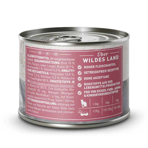 WILDES LAND Katze 200g Rind PUR mit Distelöl