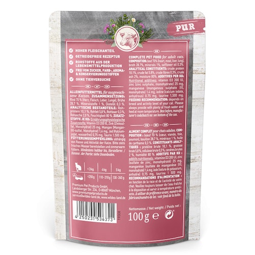 WILDES LAND Katze 100g Rind PUR mit Distelöl