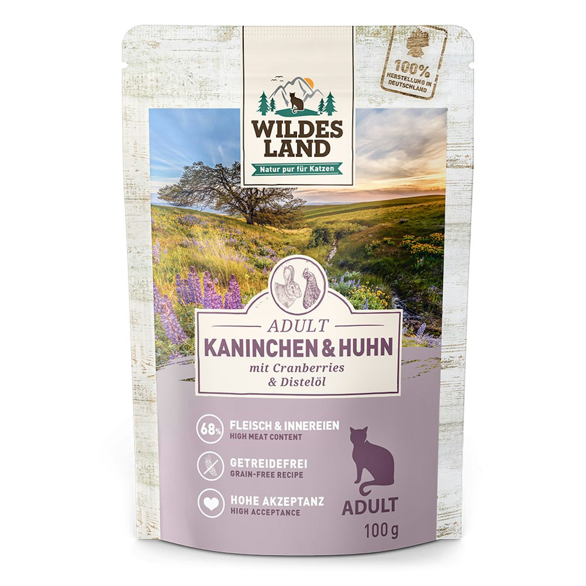 WILDES LAND Katze 24 x 100g Kaninchen und Huhn mit Distelöl