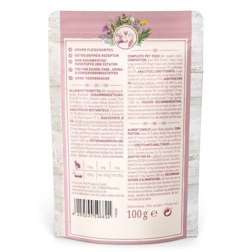 WILDES LAND Katze 100g Rind und Pute mit Distelöl
