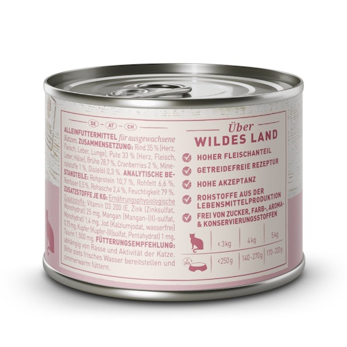 WILDES LAND Katze 200g Rind und Pute mit Distelöl