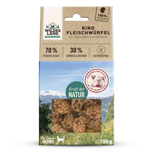 Wildes Land Fleischwürfel Hunde Snack WL Fleischwürfel Rind 100g Hunde SnackVorschaubild