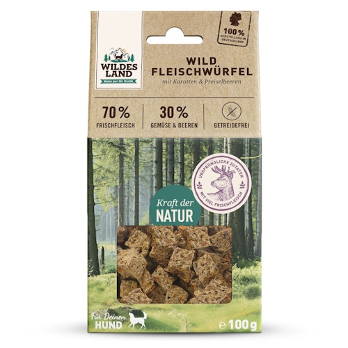 Wildes Land Fleischwürfel Wild 100g Hunde Snack