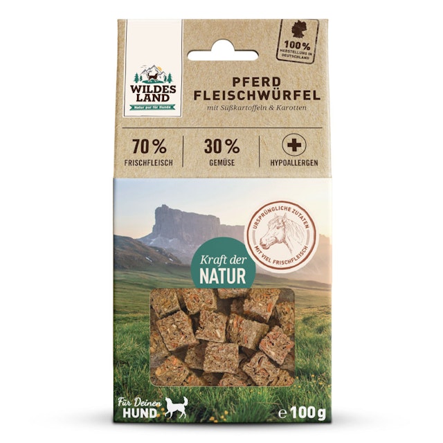 Wildes Land Fleischwürfel Hunde Snack WL Fleischwürfel Pferd 100g Hunde SnackVorschaubild