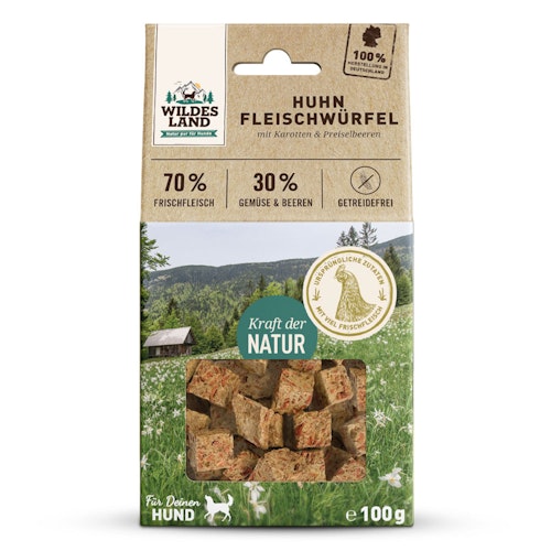 Wildes Land Fleischwürfel Huhn 100g Hunde Snack