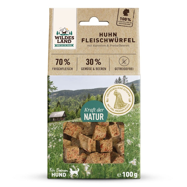 Wildes Land Fleischwürfel Hunde Snack WL Fleischwürfel Huhn 100g Hunde SnackVorschaubild