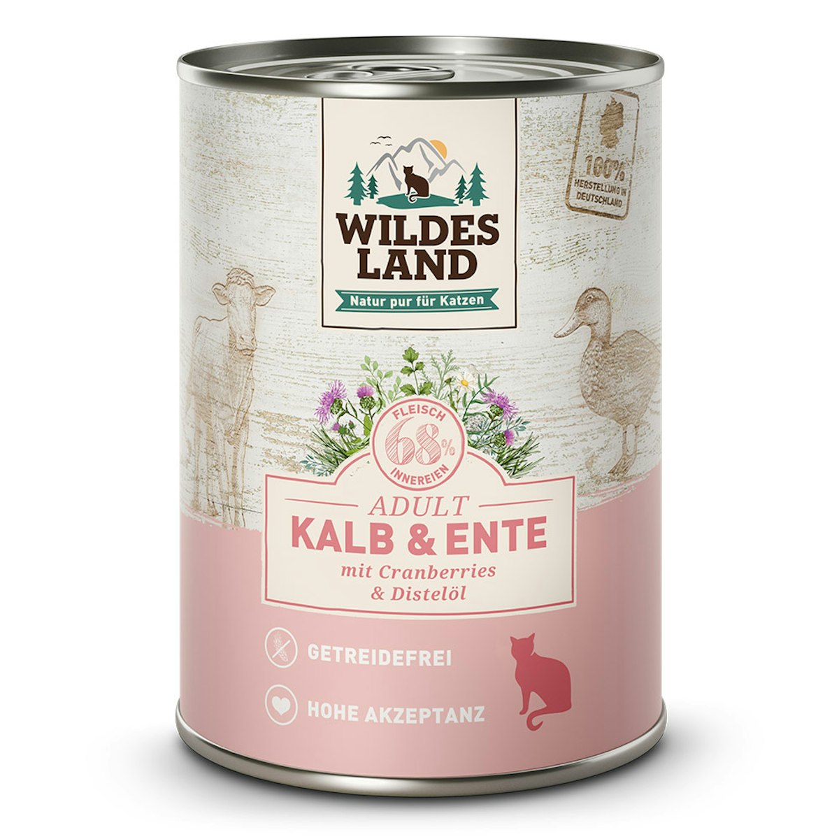 WILDES LAND Katze 12 x 400g Kalb und Ente