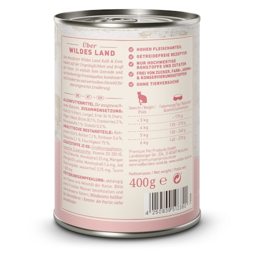 WILDES LAND Katze 400g Kalb und Ente